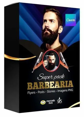 Capa: Mega Pack Barbearia Canva: Baixe Agora e Transforme Seu Negócio!